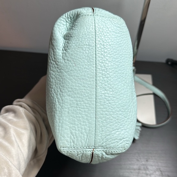 Kate Spade Copper Drawstring Bucket Bag Small Crossbody Strap Lined Light Blue - Picture 7 of 11